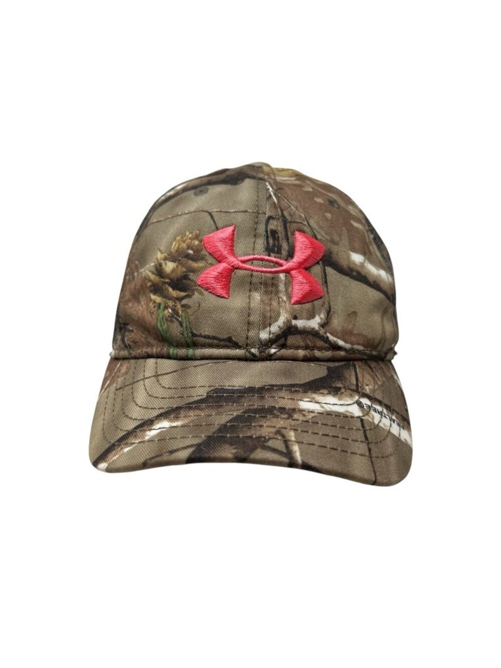 Under Armour Women's Snapback Hat Cap Camo Hunting Realtree APX Timber Pink Logo